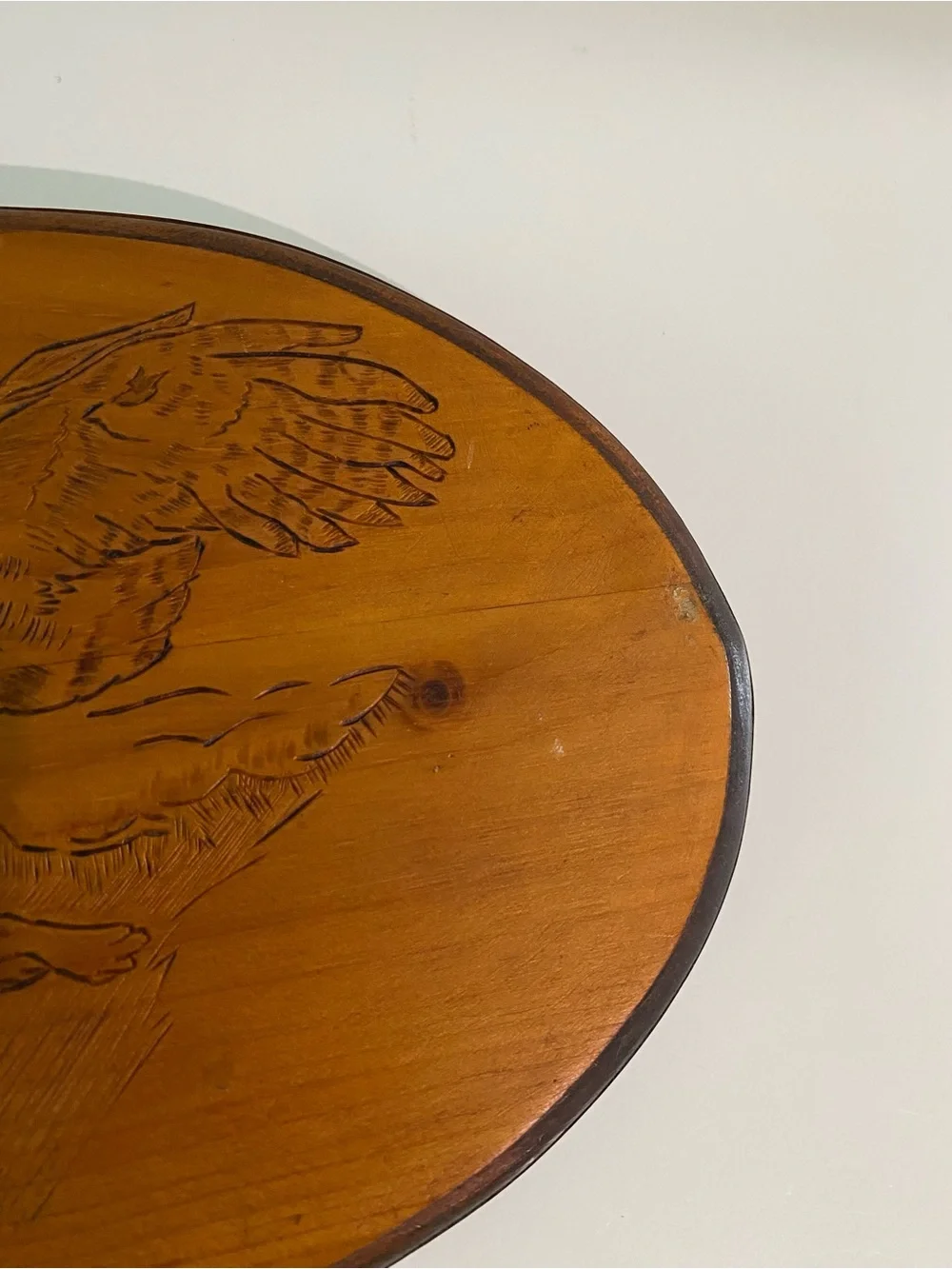 Vintage Pyrography Wall Plaque - Owl Chasing Rabbit